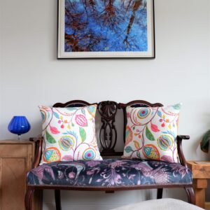 Mustard Velvet and Bright Floral Cushion - Image 2