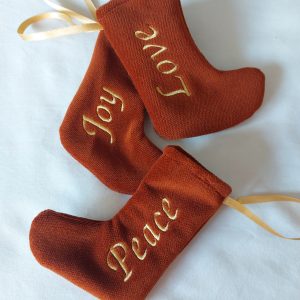 Peace, Love, Joy Embroidered Mini Christmas Stocking Decoration