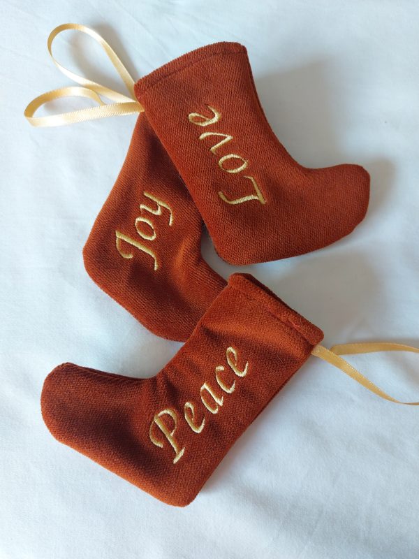 Peace, Love, Joy Embroidered Mini Christmas Stocking Decoration