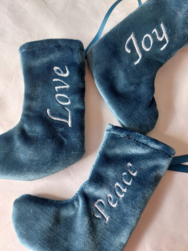 Peace, Love, Joy Embroidered Mini Christmas Stocking Decoration - Image 3